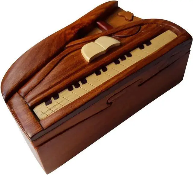 Alt view image 2 of 4 - Piano, Handmade Wooden Puzzle Box with Secret Compartment, All-Natural Intarsia Wood Art