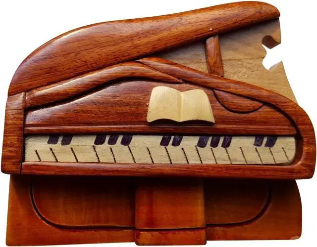 Main image of Piano, Handmade Wooden Puzzle Box with Secret Compartment, All-Natural Intarsia Wood Art