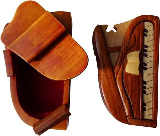 Alt view image 3 of 4 - Piano, Handmade Wooden Puzzle Box with Secret Compartment, All-Natural Intarsia Wood Art