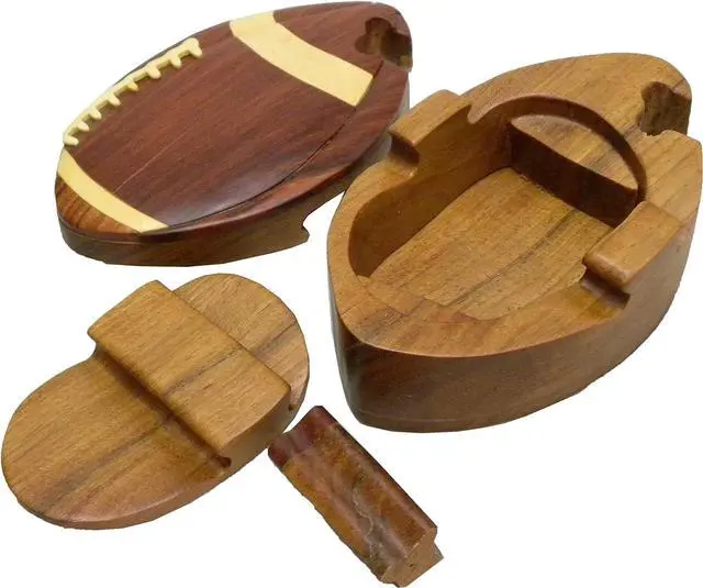 Alt view image 2 of 2 - Football - All Natural Wood Intarsia Puzzle Box - Handcrafted with Secret Compartment