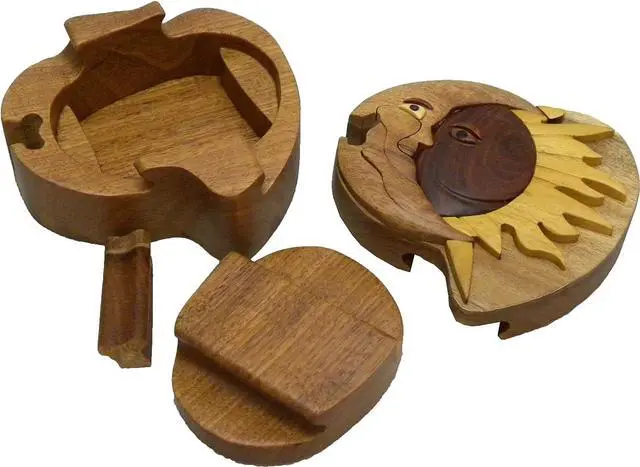 Alt view image 2 of 2 - Sun & Moon, Handmade Wooden Puzzle Box with Secret Compartment, All-Natural Intarsia Wood Art
