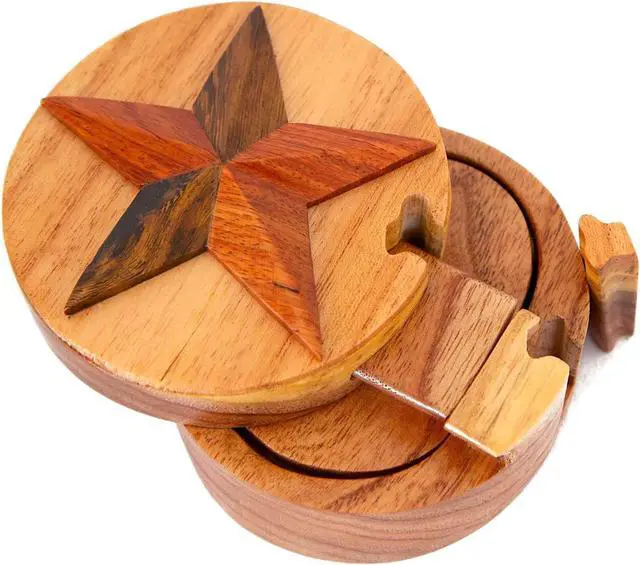 Alt view image 2 of 4 - Star - All Natural Wooden Puzzle Box - Handcrafted Intarsia Wood Art