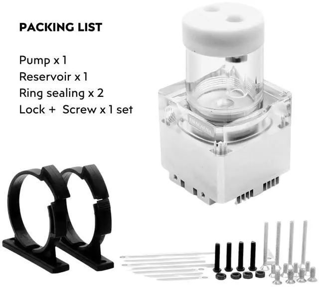 Alt view image 6 of 7 - dracaena.io High Flow 650L/H D5 PWM PC Water Pump Combo with Colorful LED Option and 65ml 50mm/1.9in Reservoir - Powerful 7W, 0.7A, White