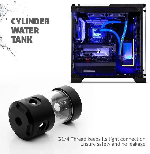 Alt view image 2 of 7 - Dracaena 100mm G1/4 Holes, 50-55mm OD Cooling Acrylic Ball Water Reservoir, Water Tank with Metal Cover, Multi outlets for Computer Water Cooling System