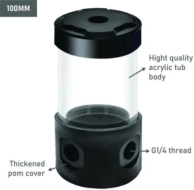 Alt view image 3 of 7 - Dracaena 100mm G1/4 Holes, 50-55mm OD Cooling Acrylic Ball Water Reservoir, Water Tank with Metal Cover, Multi outlets for Computer Water Cooling System