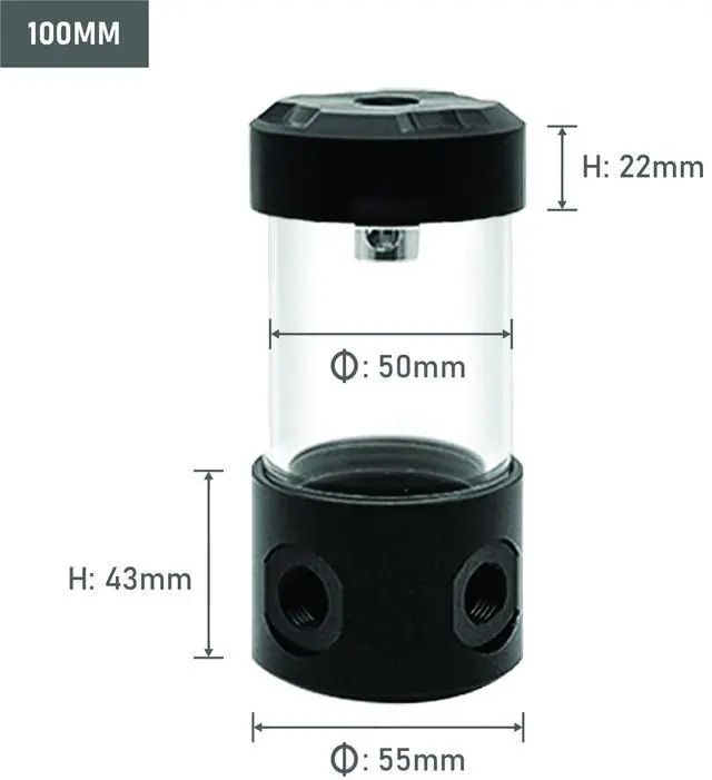 Alt view image 4 of 7 - Dracaena 100mm G1/4 Holes, 50-55mm OD Cooling Acrylic Ball Water Reservoir, Water Tank with Metal Cover, Multi outlets for Computer Water Cooling System