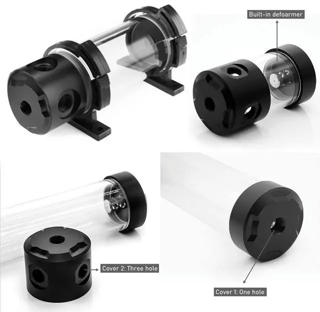 Alt view image 6 of 7 - Dracaena 100mm G1/4 Holes, 50-55mm OD Cooling Acrylic Ball Water Reservoir, Water Tank with Metal Cover, Multi outlets for Computer Water Cooling System
