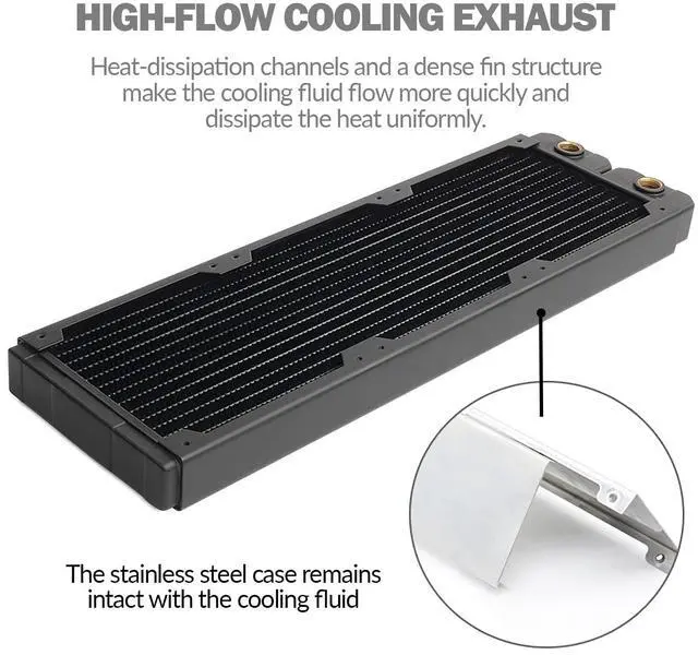 Alt view image 3 of 7 - dracaena.io 360mm - 28mm/1.1 inch Thick Computer Radiator, 14 Tubes Copper Water Cooling Cooler for CPU Heat Sink - Liquid Heat Exchanger Dual G1/4 Thread, Black