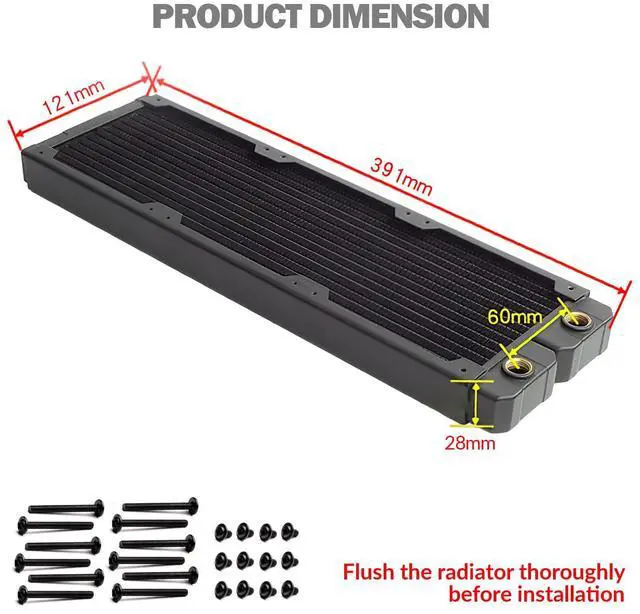Alt view image 6 of 7 - dracaena.io 360mm - 28mm/1.1 inch Thick Computer Radiator, 14 Tubes Copper Water Cooling Cooler for CPU Heat Sink - Liquid Heat Exchanger Dual G1/4 Thread, Black
