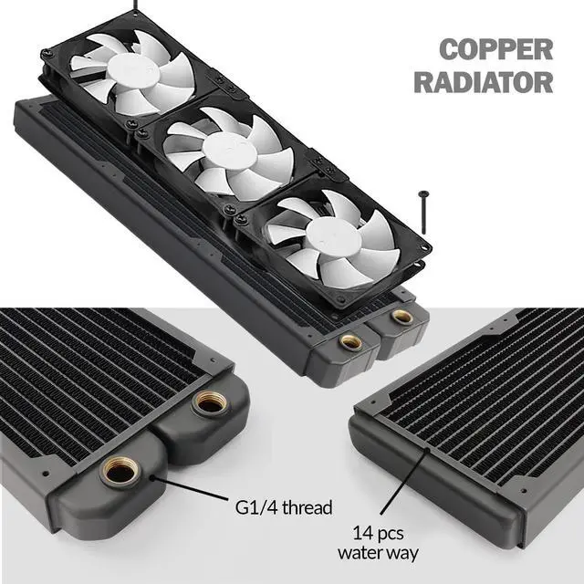 Alt view image 7 of 7 - dracaena.io 360mm - 28mm/1.1 inch Thick Computer Radiator, 14 Tubes Copper Water Cooling Cooler for CPU Heat Sink - Liquid Heat Exchanger Dual G1/4 Thread, Black