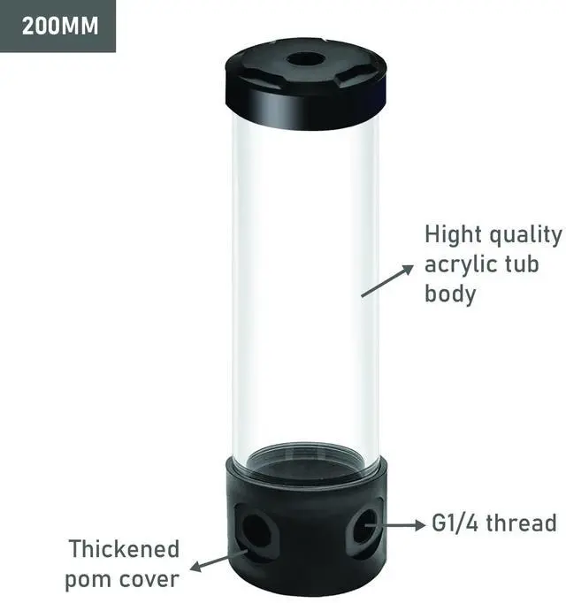 Alt view image 3 of 7 - Dracaena.io 200mm G1/4 Holes, 55mm OD Cooling Acrylic Ball Water Reservoir, Water Tank with Metal Cover, Multi outlets for Computer Cooling System