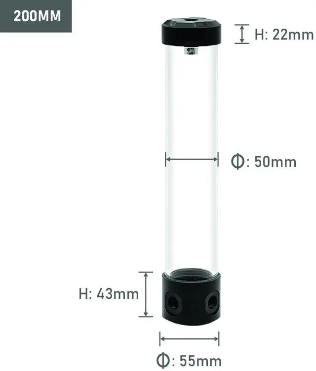 Alt view image 4 of 7 - Dracaena.io 200mm G1/4 Holes, 55mm OD Cooling Acrylic Ball Water Reservoir, Water Tank with Metal Cover, Multi outlets for Computer Cooling System