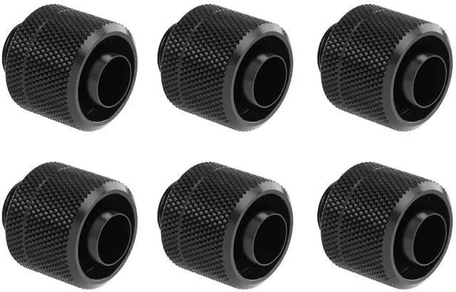 Main image of dracaena.io 6 Pack G1/4" Thread to 3/8" ID, 1/2" OD Compression Fitting for Soft Tubing, Soft Tube Connectors for Computer Water Cooling System, Black