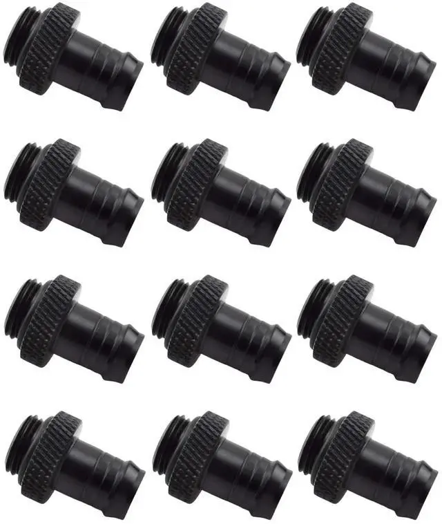 Main image of dracaena.io 12 Pack of G1/4" thread to 3/8" Barb Fitting for Soft Tubing, PC Water Cooling System Soft Tube Connectors, Black