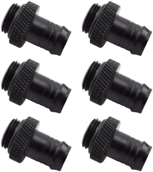 Main image of dracaena.io 6 Pack of G1/4" Thread to 3/8" Barb Fitting for Soft Tubing, PC Water Cooling System Soft Tube Connectors, Black