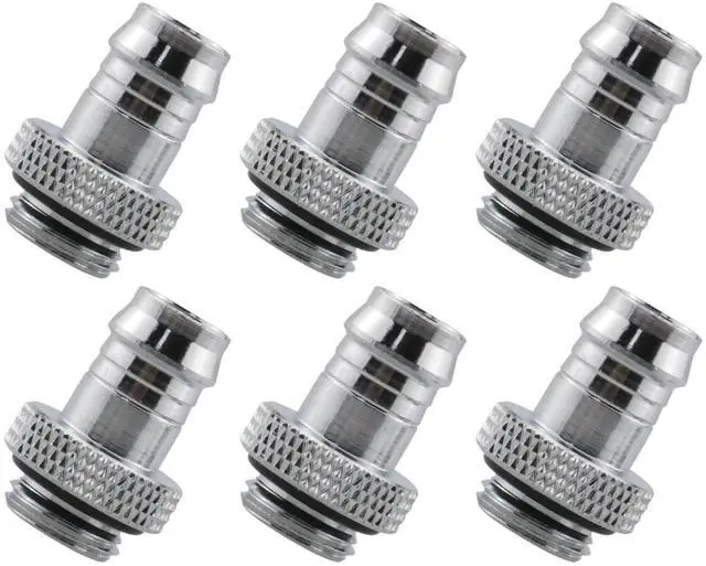 Main image of dracaena.io 6 Pack of G1/4" thread to 3/8" Barb Fitting for Soft Tubing, PC Water Cooling System Soft Tube Connectors, Silver