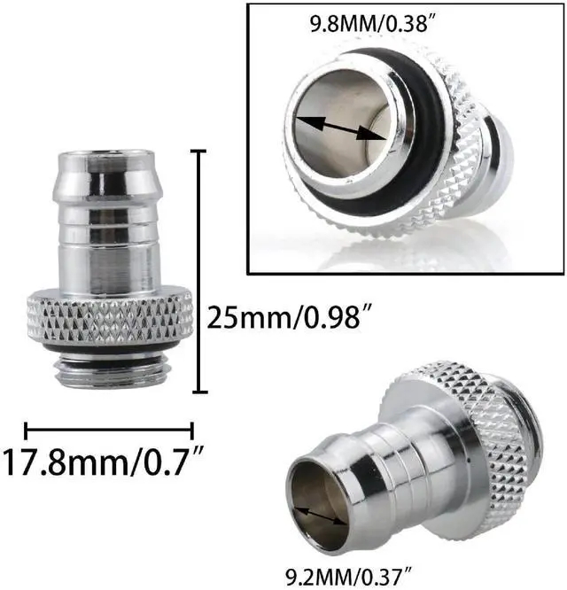 Alt view image 3 of 6 - dracaena.io 6 Pack of G1/4" thread to 3/8" Barb Fitting for Soft Tubing, PC Water Cooling System Soft Tube Connectors, Silver