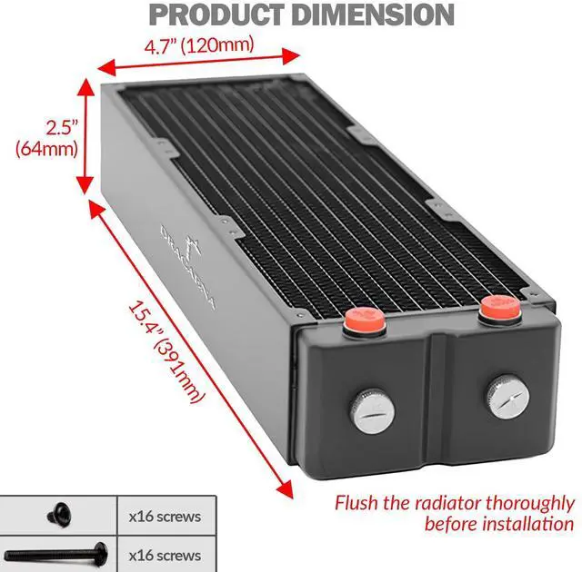 Alt view image 6 of 7 - dracaena.io 360mm - 64mm/2.51 inch Thick Computer Radiator, 12 Tubes Copper Water Cooling Cooler for CPU Heat Sink - Liquid Heat Exchanger Dual G1/4 Thread, Black