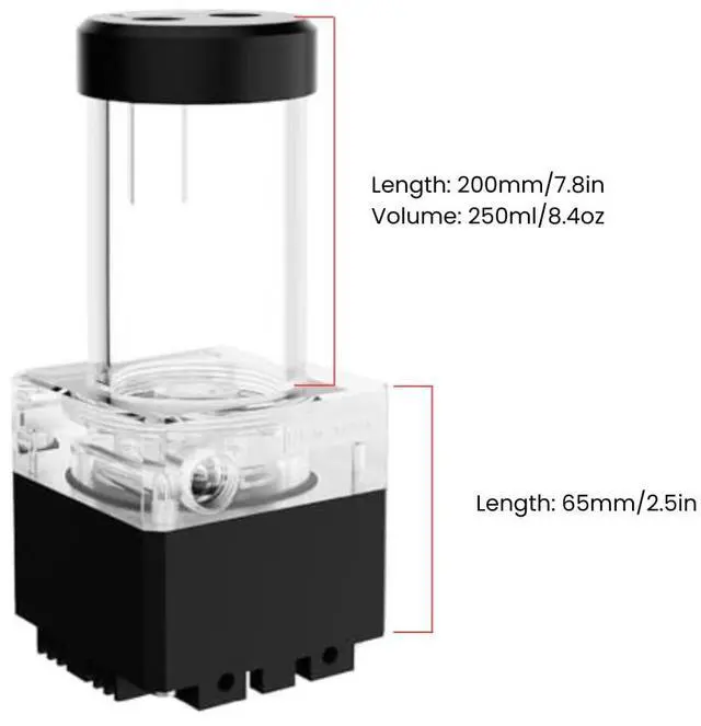Alt view image 2 of 7 - dracaena.io High Flow 650L/H D5 PWM PC Water Pump Combo with Colorful LED Option and 250ml 200mm/7.8in Reservoir - Powerful 12W, 0.7A, Black