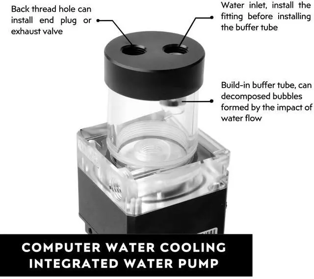Alt view image 3 of 7 - dracaena.io High Flow 650L/H D5 PWM PC Water Pump Combo with Colorful LED Option and 250ml 200mm/7.8in Reservoir - Powerful 12W, 0.7A, Black