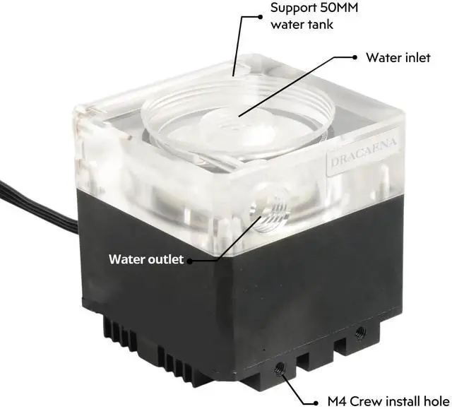 Alt view image 4 of 7 - dracaena.io High Flow 650L/H D5 PWM PC Water Pump Combo with Colorful LED Option and 250ml 200mm/7.8in Reservoir - Powerful 12W, 0.7A, Black