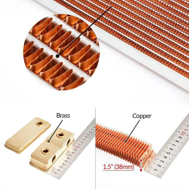Alt view image 5 of 7 - dracaena.io 360mm - 45mm/1.77 inch Thick Computer Radiator, 12 Tubes Copper Water Cooling Cooler for CPU Heat Sink - Liquid Heat Exchanger Dual G1/4 Thread, Black