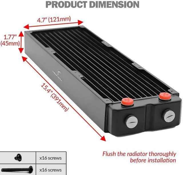 Alt view image 6 of 7 - dracaena.io 360mm - 45mm/1.77 inch Thick Computer Radiator, 12 Tubes Copper Water Cooling Cooler for CPU Heat Sink - Liquid Heat Exchanger Dual G1/4 Thread, Black