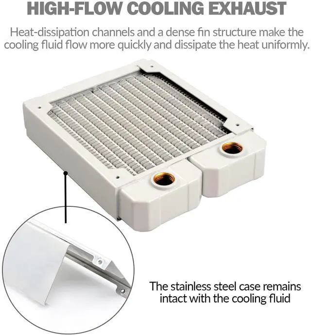 Alt view image 3 of 7 - dracaena.io 120mm - 28mm/1.1 inch Thick Computer Radiator, 14 Tubes Copper Water Cooling Cooler for CPU Heat Sink - Liquid Heat Exchanger Dual G1/4 Thread, White
