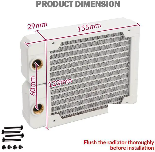 Alt view image 6 of 7 - dracaena.io 120mm - 28mm/1.1 inch Thick Computer Radiator, 14 Tubes Copper Water Cooling Cooler for CPU Heat Sink - Liquid Heat Exchanger Dual G1/4 Thread, White