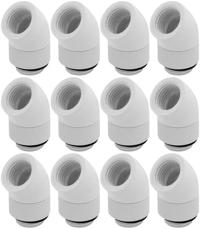Main image of dracaena.io 12 pack G1/4" thread Male to Female Extender Fitting, 45° Rotary Fitting Adapter Connector for Computer Water Cooling System, White