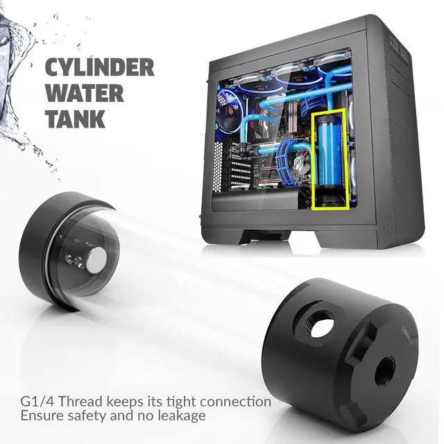 Alt view image 2 of 7 - Dracaena.io 300mm G1/4 Holes, 55mm OD Cooling Acrylic Ball Water Reservoir, Water Tank with Metal Cover, Multi outlets for Computer Cooling System