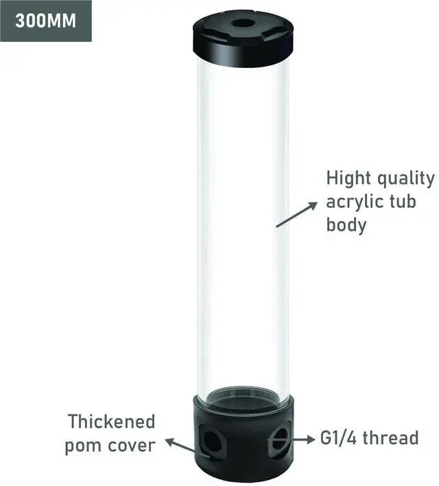 Alt view image 3 of 7 - Dracaena.io 300mm G1/4 Holes, 55mm OD Cooling Acrylic Ball Water Reservoir, Water Tank with Metal Cover, Multi outlets for Computer Cooling System
