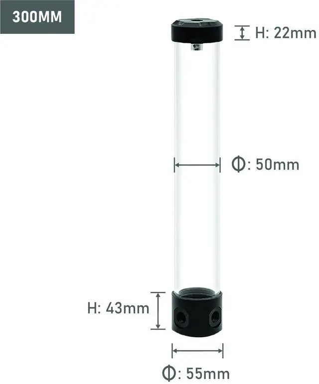 Alt view image 4 of 7 - Dracaena.io 300mm G1/4 Holes, 55mm OD Cooling Acrylic Ball Water Reservoir, Water Tank with Metal Cover, Multi outlets for Computer Cooling System