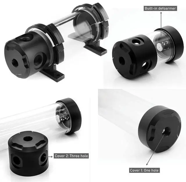 Alt view image 6 of 7 - Dracaena.io 300mm G1/4 Holes, 55mm OD Cooling Acrylic Ball Water Reservoir, Water Tank with Metal Cover, Multi outlets for Computer Cooling System