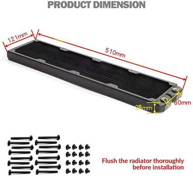 Alt view image 6 of 7 - dracaena.io 480mm - 28mm/1.1 inch Thick Computer Radiator, 14 Tubes Copper Water Cooling Cooler for CPU Heat Sink - Liquid Heat Exchanger Dual G1/4 Thread, Black