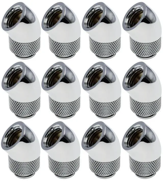 Main image of dracaena.io 12 pack G1/4" thread Male to Female Extender Fitting, 45° Rotary Fitting Adapter Connector for Computer Water Cooling System, Silver