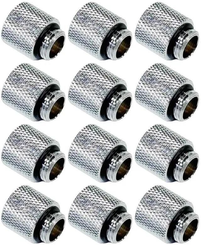 Main image of dracaena.io 12 Pack G1/4" 15mm Height Male to Female Extender Fittings, Brass Compression Fittings with O Rings for PC Liquid Cooling Loop, Water Cooling Tube Connectors, Silver