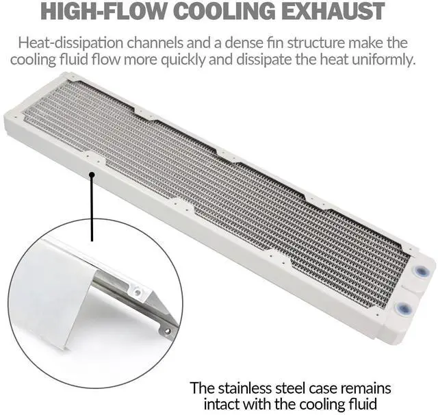 Alt view image 3 of 7 - dracaena.io 480mm - 28mm/1.1 inch Thick Computer Radiator, 14 Tubes Copper Water Cooling Cooler for CPU Heat Sink - Liquid Heat Exchanger Dual G1/4 Thread, White