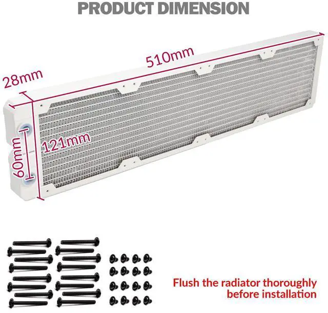 Alt view image 6 of 7 - dracaena.io 480mm - 28mm/1.1 inch Thick Computer Radiator, 14 Tubes Copper Water Cooling Cooler for CPU Heat Sink - Liquid Heat Exchanger Dual G1/4 Thread, White