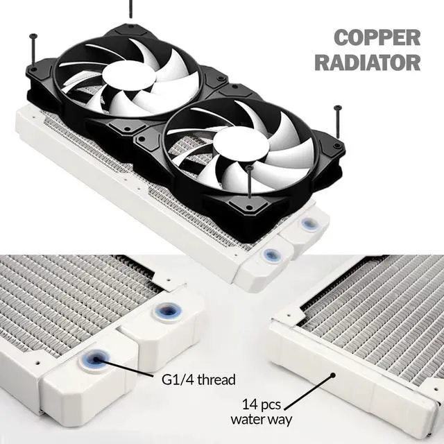 Alt view image 7 of 7 - dracaena.io 480mm - 28mm/1.1 inch Thick Computer Radiator, 14 Tubes Copper Water Cooling Cooler for CPU Heat Sink - Liquid Heat Exchanger Dual G1/4 Thread, White