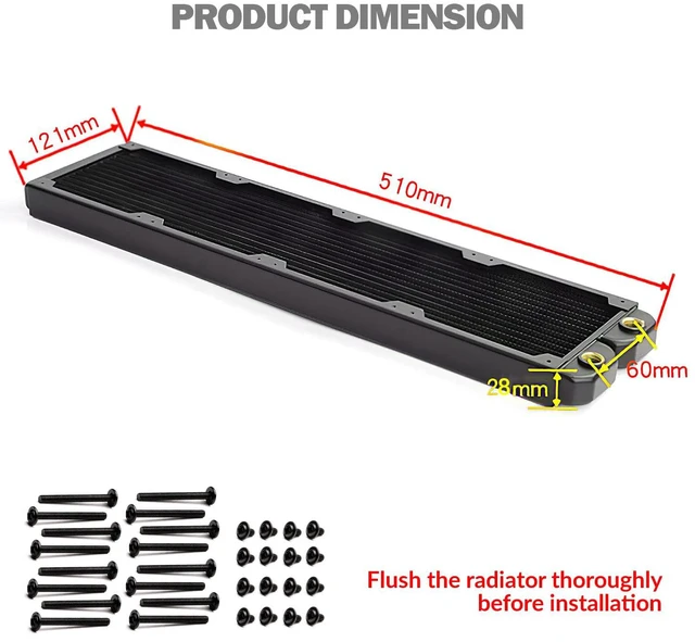 Alt view image 6 of 7 - Dracaena.io 480mm Copper Water Cooling Radiator, 29mm, 2 G1/4 Ports, Black | Copper & brass · 14 micro-channels · G1/4 · full-tower CPU+GPU · fits EK, Alphacool, Barrow, XSPC builds