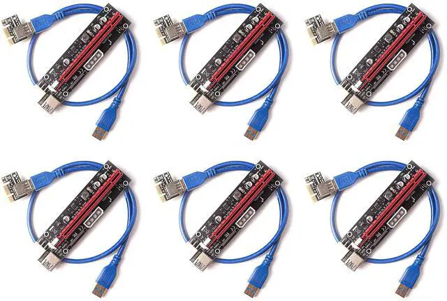 Main image of dracaena.io 6 Pack PCIE Riser Adapter Card for GPU Crypto Mining16X to 1X (6pin/ MOLEX/SATA Powered) LED Status Riser Adapter + 60cm USB 3.0 Cable (GPU Ethereum Mining)