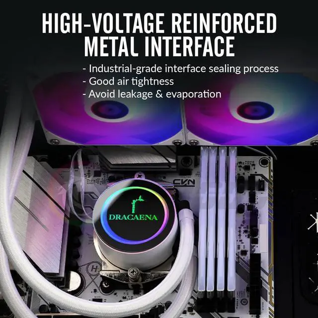 Alt view image 4 of 7 - Dracaena.io 240mm AIO CPU Cooler - Single, Quiet PWM Fan for Small Form Factor PC with ARGB Controller & Aluminum Radiator - for AMD Ryzen 3/5/7, Intel TDP 180W, LGA 1700/1200/115X (White)