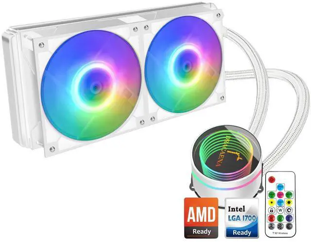 Main image of Dracaena.io 240mm AIO CPU Cooler - Single, Quiet PWM Fan for Small Form Factor PC with ARGB Controller & Aluminum Radiator - for AMD Ryzen 3/5/7, Intel TDP 180W, LGA 1700/1200/115X (White)