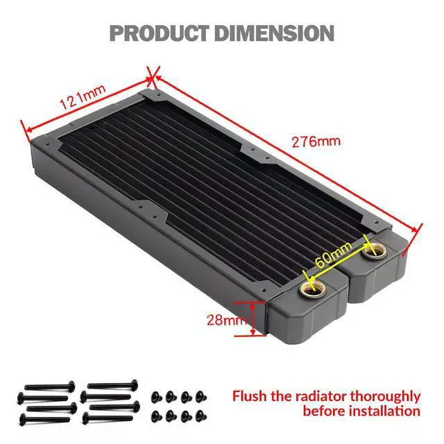 Alt view image 4 of 7 - dracaena.io 240mm - 28mm/1.1 inch Thick Computer Radiator, 14 Tubes Copper Water Cooling Cooler for CPU Heat Sink - Liquid Heat Exchanger Dual G1/4 Thread, Black