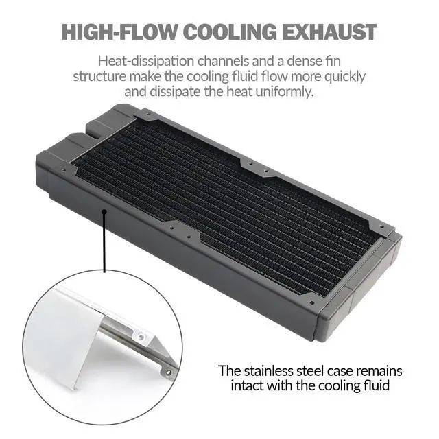 Alt view image 7 of 7 - dracaena.io 240mm - 28mm/1.1 inch Thick Computer Radiator, 14 Tubes Copper Water Cooling Cooler for CPU Heat Sink - Liquid Heat Exchanger Dual G1/4 Thread, Black