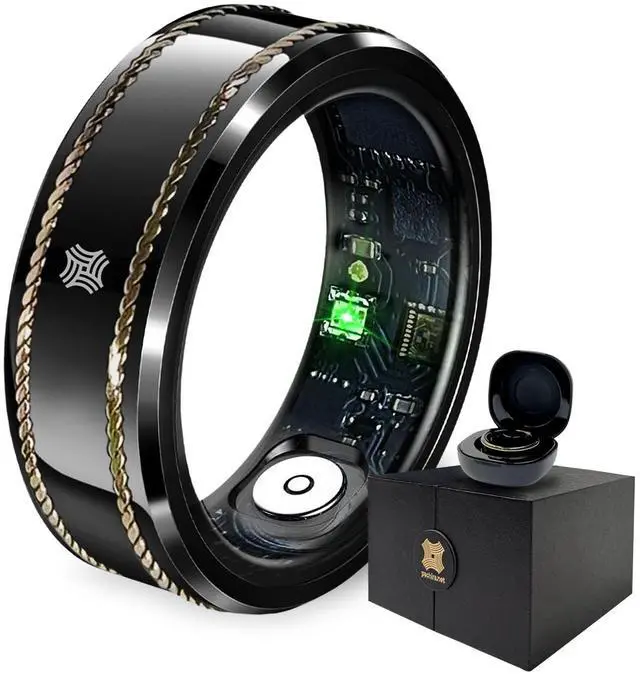 Main image of Pachira Smart Ring, Dual 14K Gold Inlays, Fitness/Sleep/Stress/Heart Rate/ SpO2 Tracker, No App Subscription, Waterproof, 7-Day Battery Life, 170+ Sports Modes, iOS & Android Compatible, Black (11)