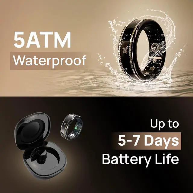 Alt view image 5 of 7 - Pachira Smart Ring, Dual 14K Gold Inlays, Fitness/Sleep/Stress/Heart Rate/ SpO2 Tracker, No App Subscription, Waterproof, 7-Day Battery Life, 170+ Sports Modes, iOS & Android Compatible, Black (11)