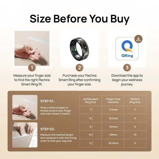 Alt view image 7 of 7 - Pachira Smart Ring, Dual 14K Gold Inlays, Fitness/Sleep/Stress/Heart Rate/ SpO2 Tracker, No App Subscription, Waterproof, 7-Day Battery Life, 170+ Sports Modes, iOS & Android Compatible, Black (11)