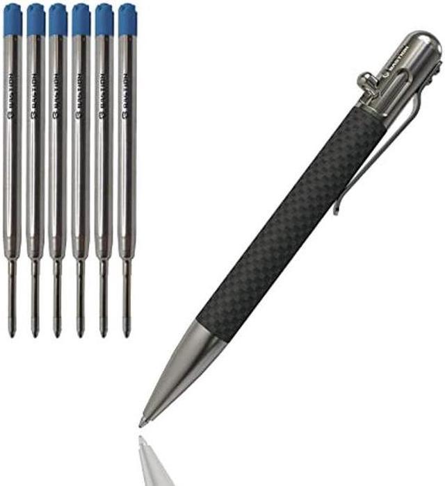 BASTION Carbon Fiber & Stainless Steel Pen Plus 6 Gel Blue Ink Refill   Luxury Bolt Metal Fine Point (0.5mm) For Women & Men Ballpoint Pen Combo  Gift Set 